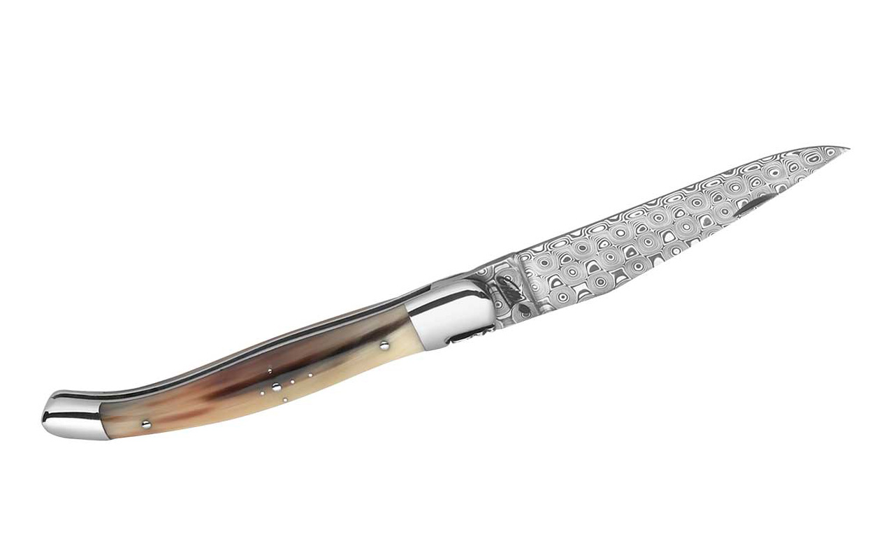 Laguiole-Messer  Taschenmesser  Damast mit 120 Lagen polierten Büffelhorn-Schalen, bei ISS bestellen