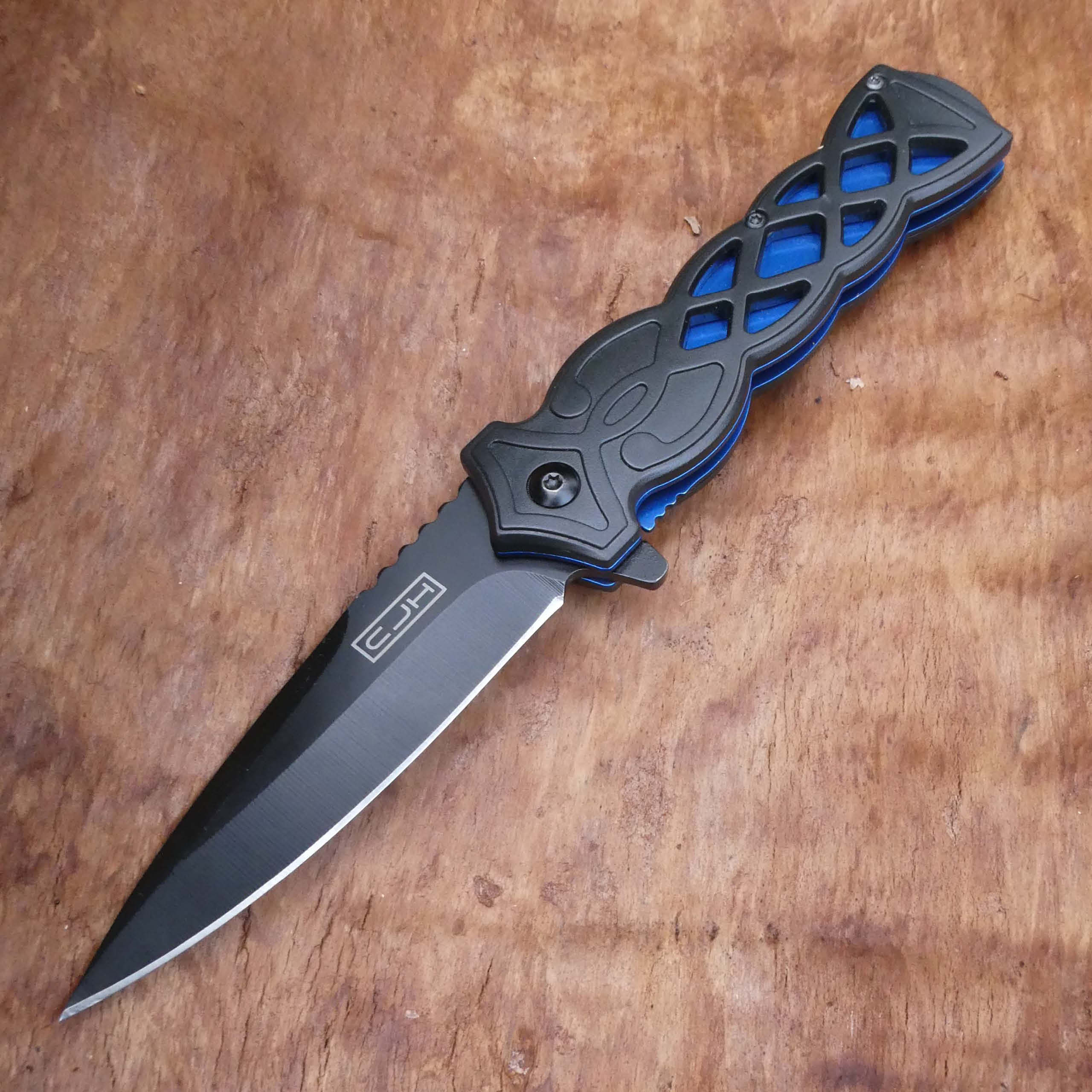 Einhandmesser schwarz/blau  Klinge aus rostfreiem AISI 420 Stahl von Herbertz bei ISS