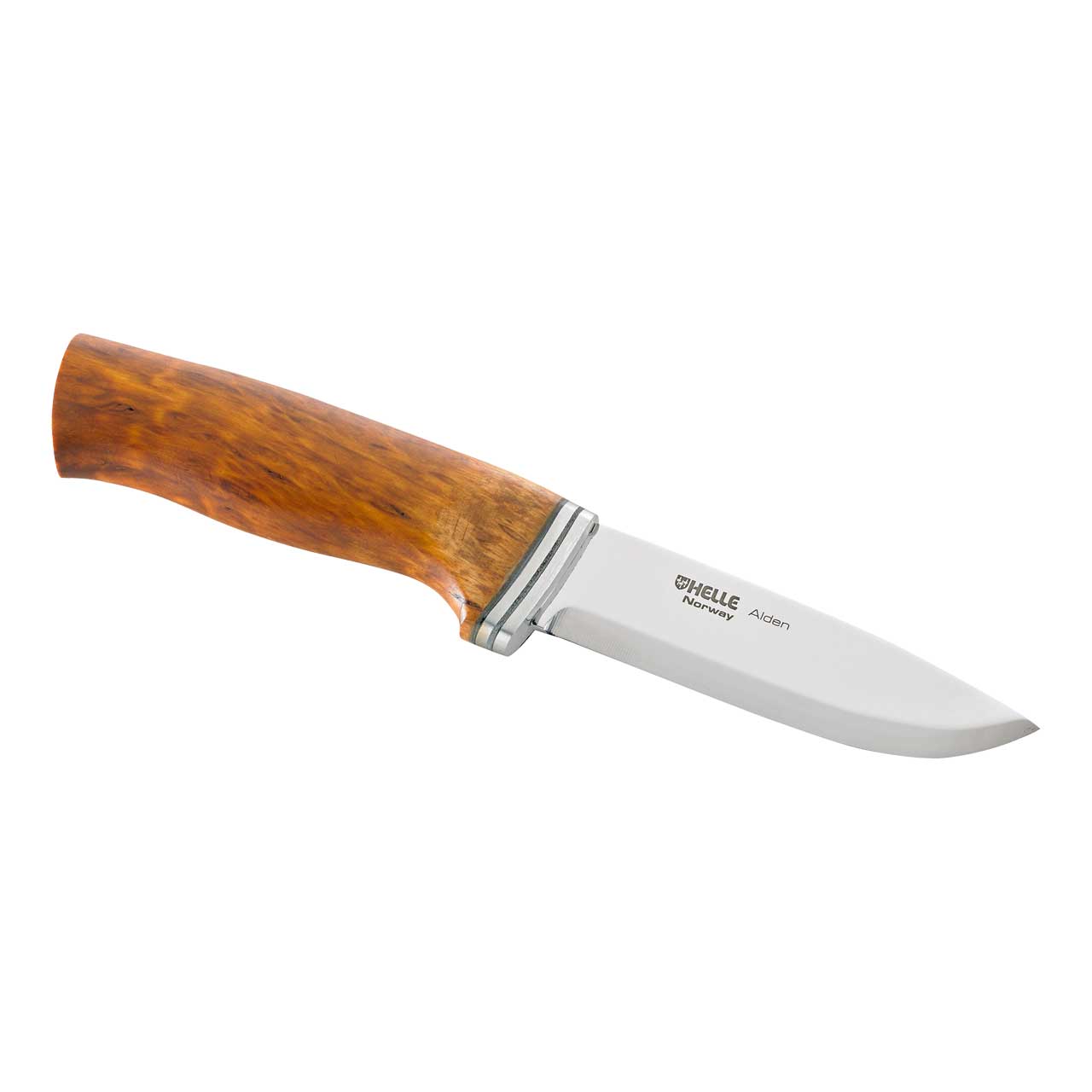 Jagd-/Outdoormesser, Alden, Sandvik 12C27, rostfrei, Birkenholz-Griff, Lederscheide