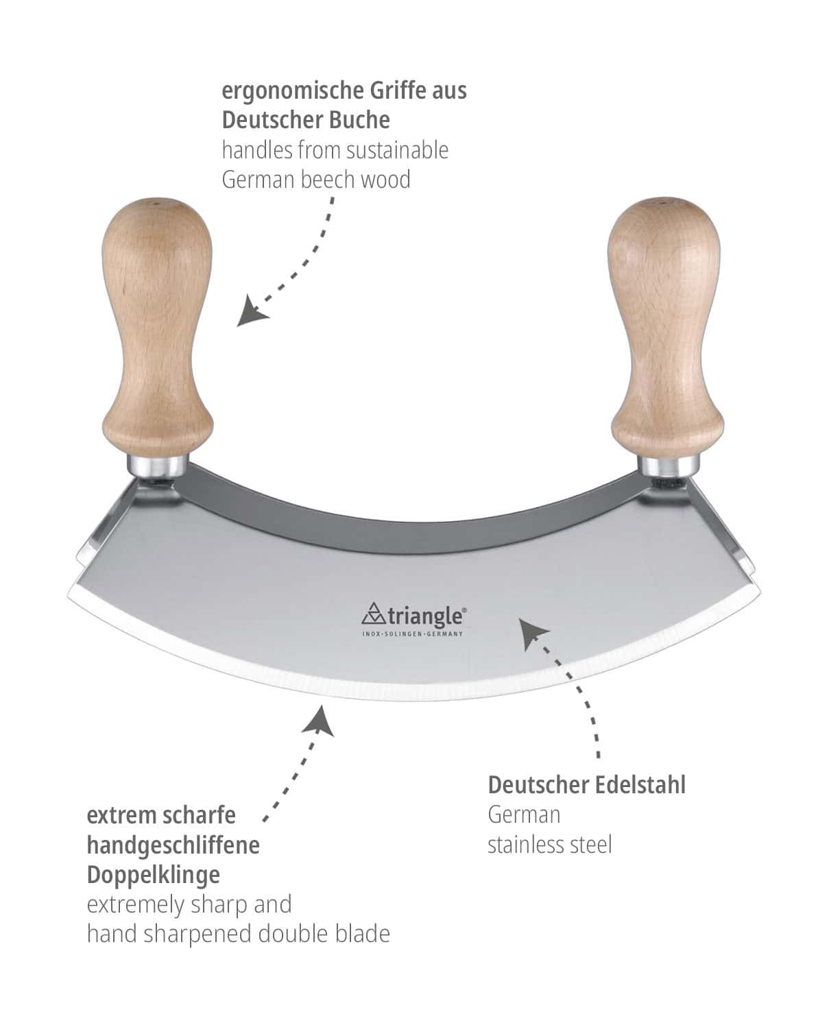Kräuter Wiegemesser im Karton, 18 cm.  triangle®- Quality - Made in Solingen
