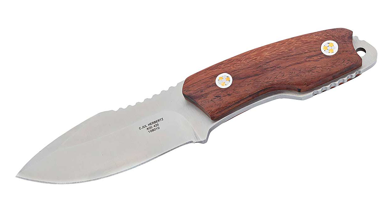 Jagdmess Gürtelmesser 9,3 cm, AISI 420 Stahl Griffschalen aus Cocobolo Holz von Herbertz bei ISS