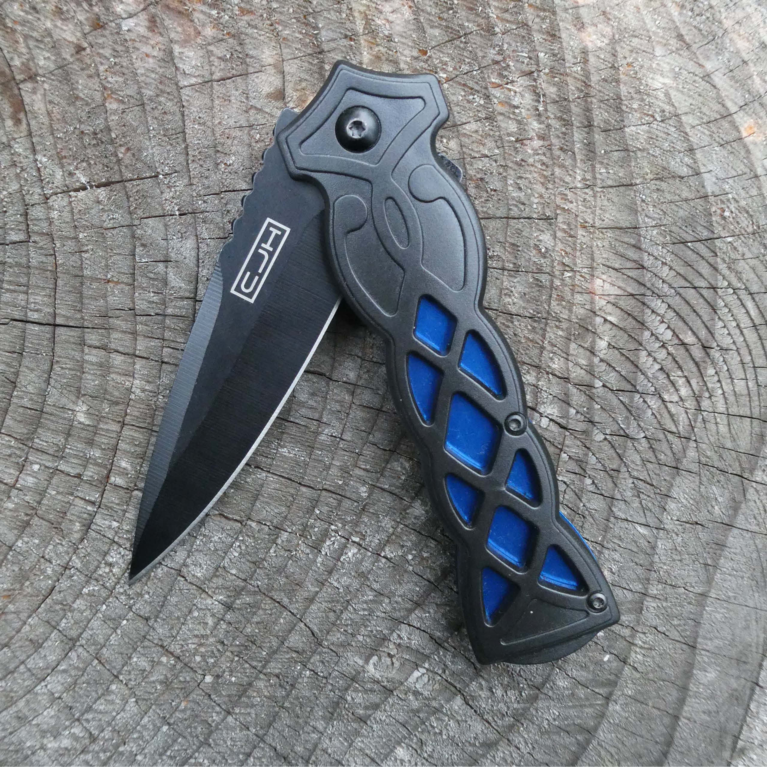Einhandmesser schwarz/blau  Klinge aus rostfreiem AISI 420 Stahl von Herbertz bei ISS