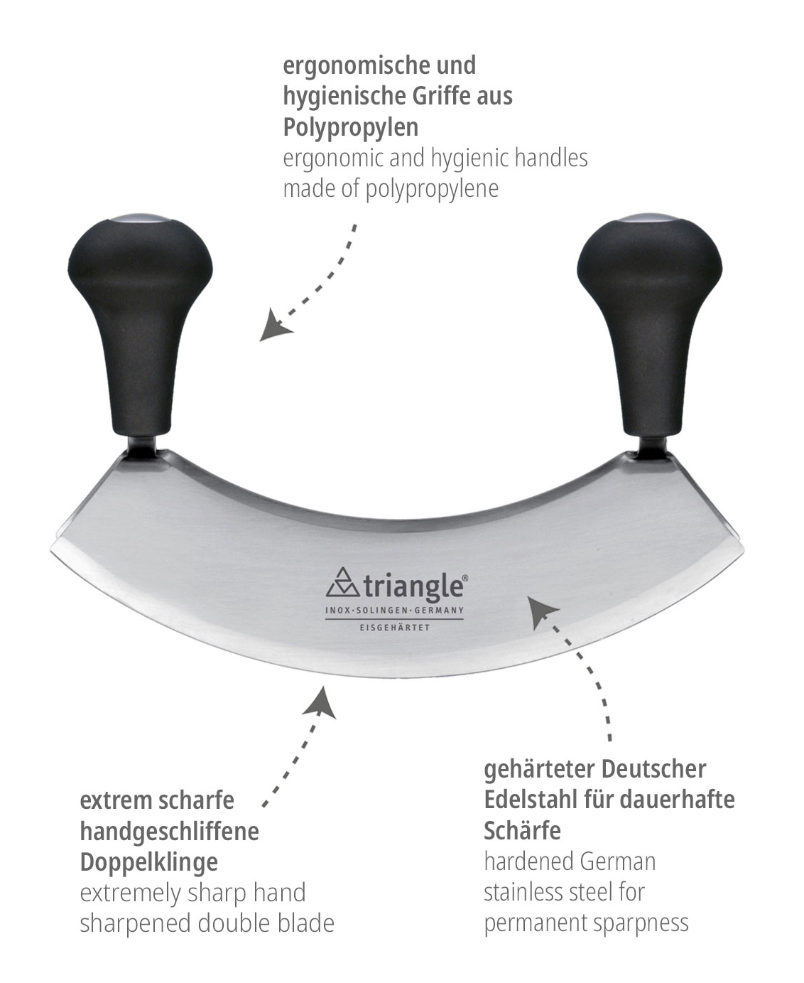 Kräuter Wiegemesser 23cm, einschneidig, gehärtet von  triangle®- Made in Solingen bei ISS bestellen