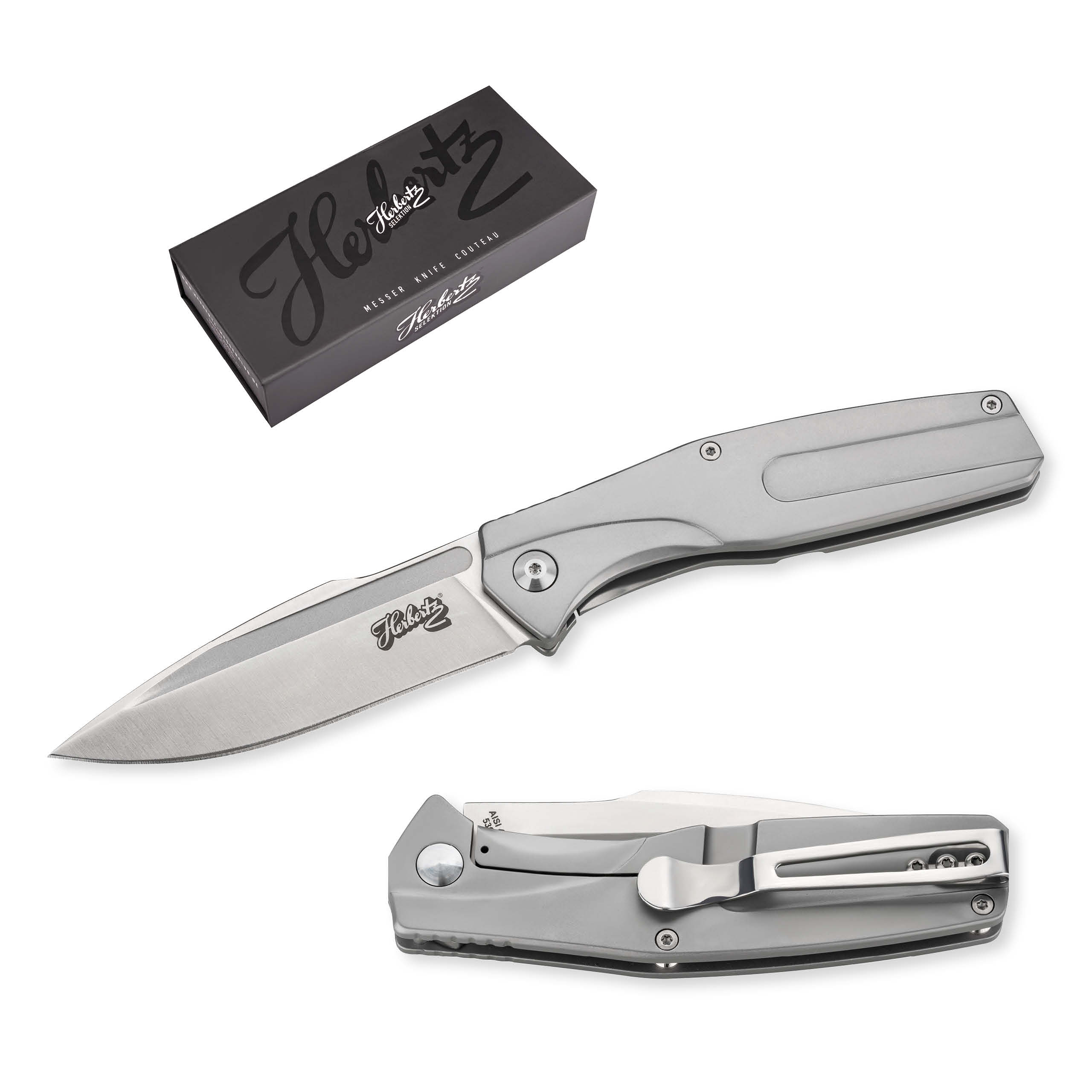 Taschenmesser Edelstahl  8,6 cm. von herbertz rostfreiem Hochleistungsstahl AISI 440