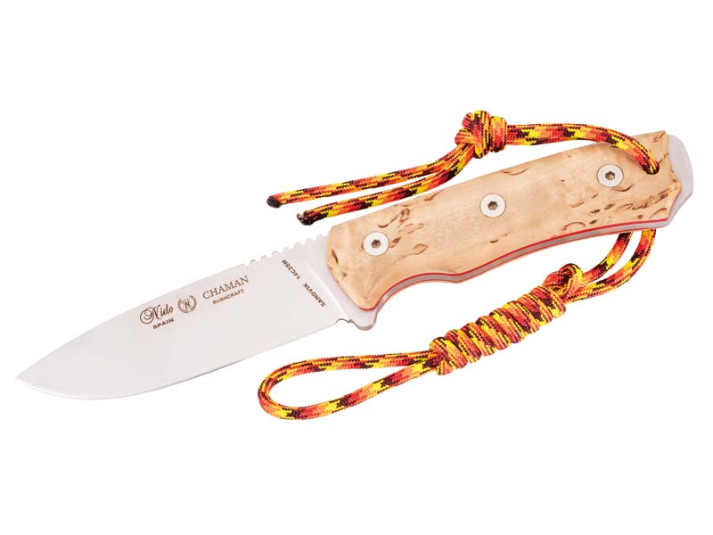 Jagd-Outdoormesser CHAMAN BUSHCRAFT,  Stahl 14C28N,  Maserbirkengriff bei ISS