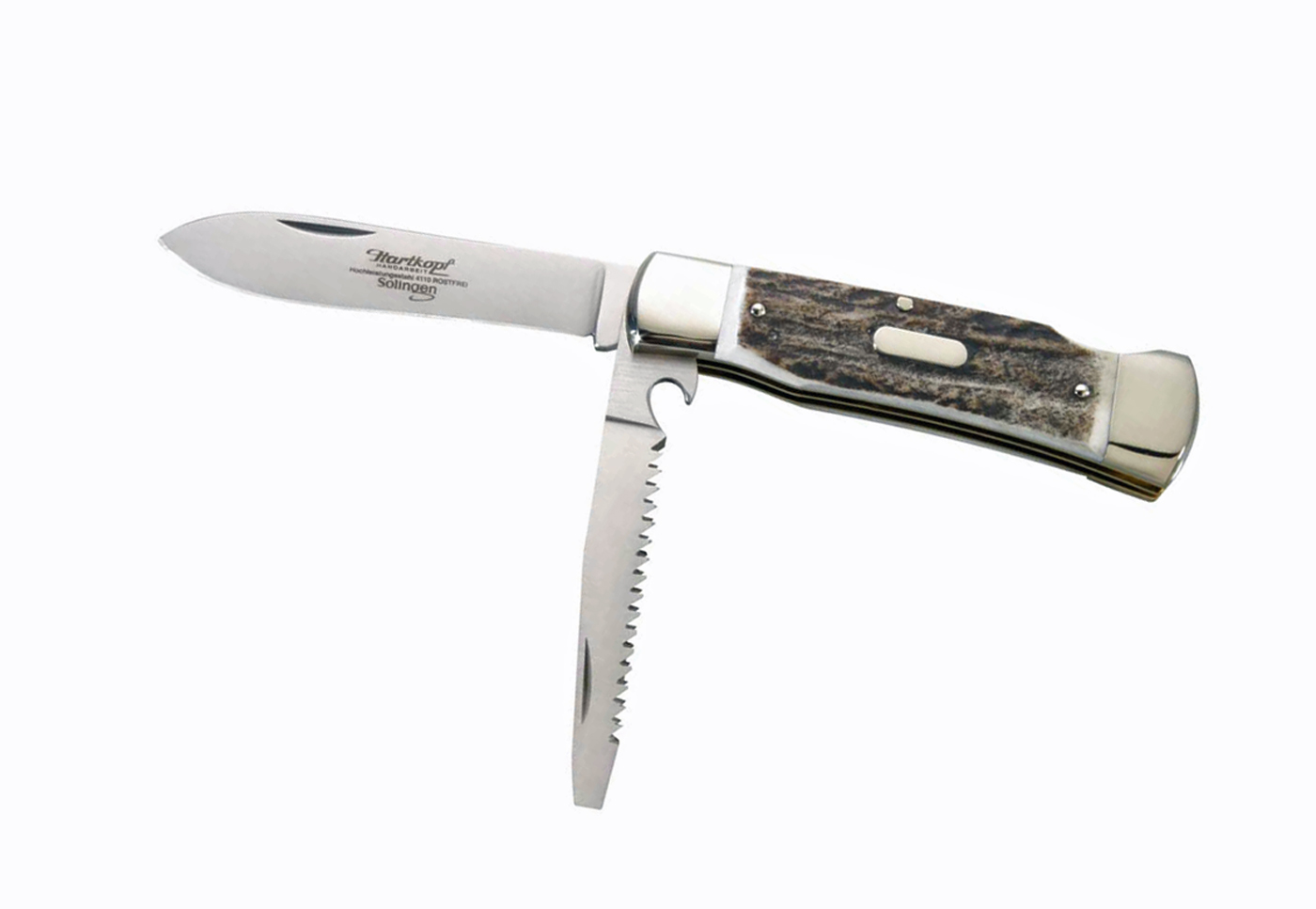 Hartkopf Solingen  Jagd Taschenmesser 2-tlg. Säge 8,7 cm Hirschhorn