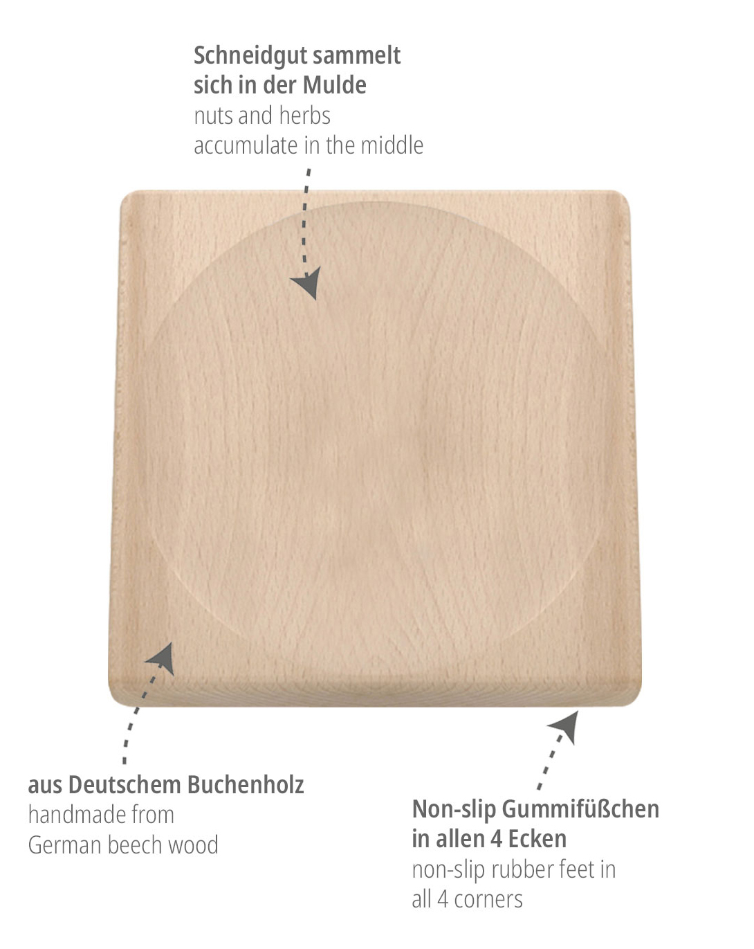 Kräuterbrett - Schneidbrett mit Mulde für Wiegenesser triangle®- Made in Solingen