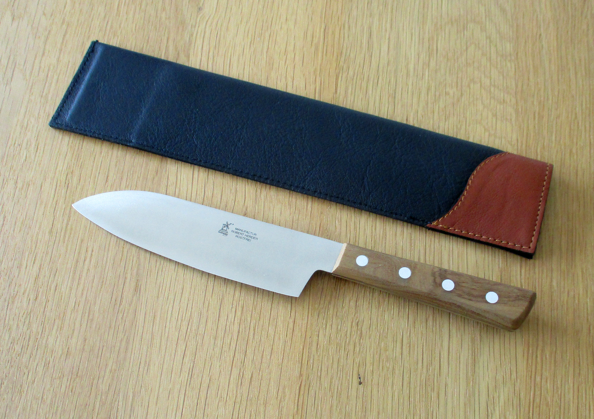 Tafel-Santoku, Olive, blaugepließtet, rostfrei, Klingenlänge: 130mm  von Windmühlen aus Solingen