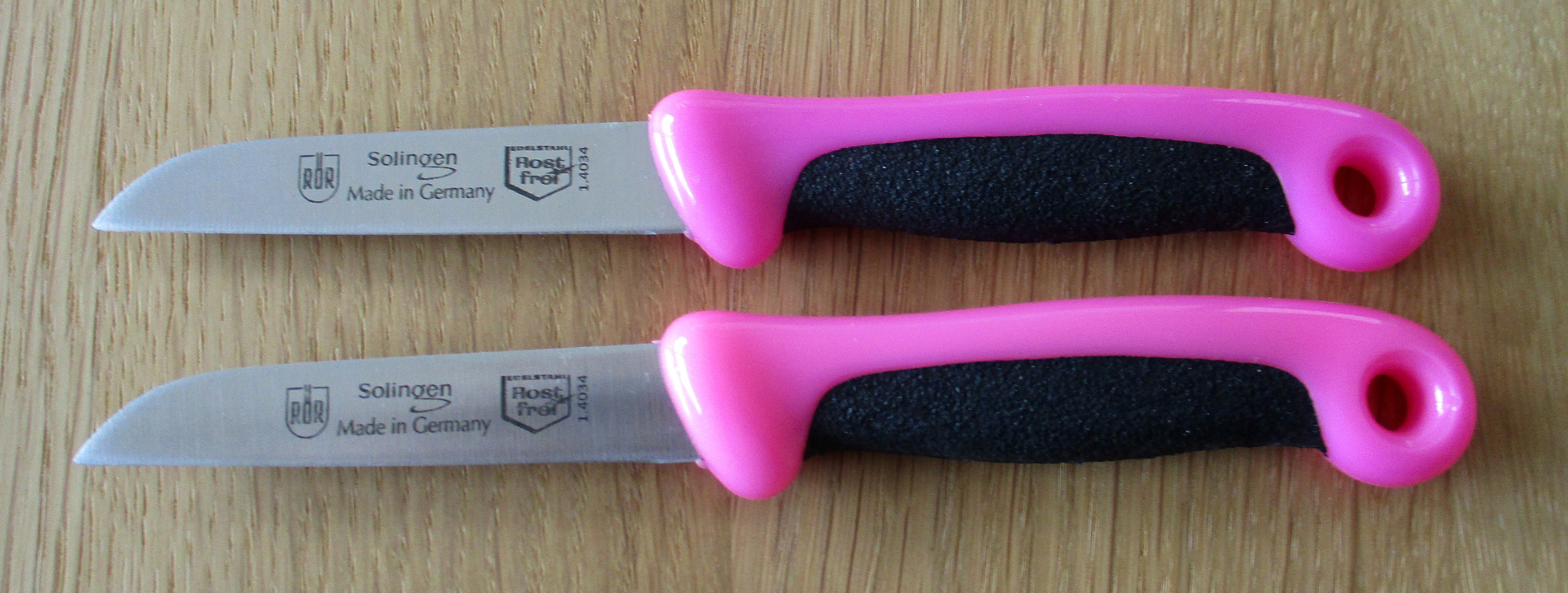 Gemüsemesser 2  "Bicolor", Pink gerade 7,5 cm rostfrei   Quality Made in SG