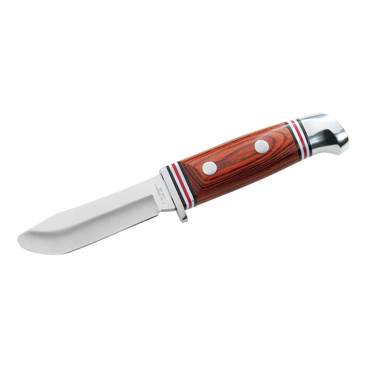 Kindermesser, Klinge 8 cm, Pakkaholz-Griff, Lederscheide