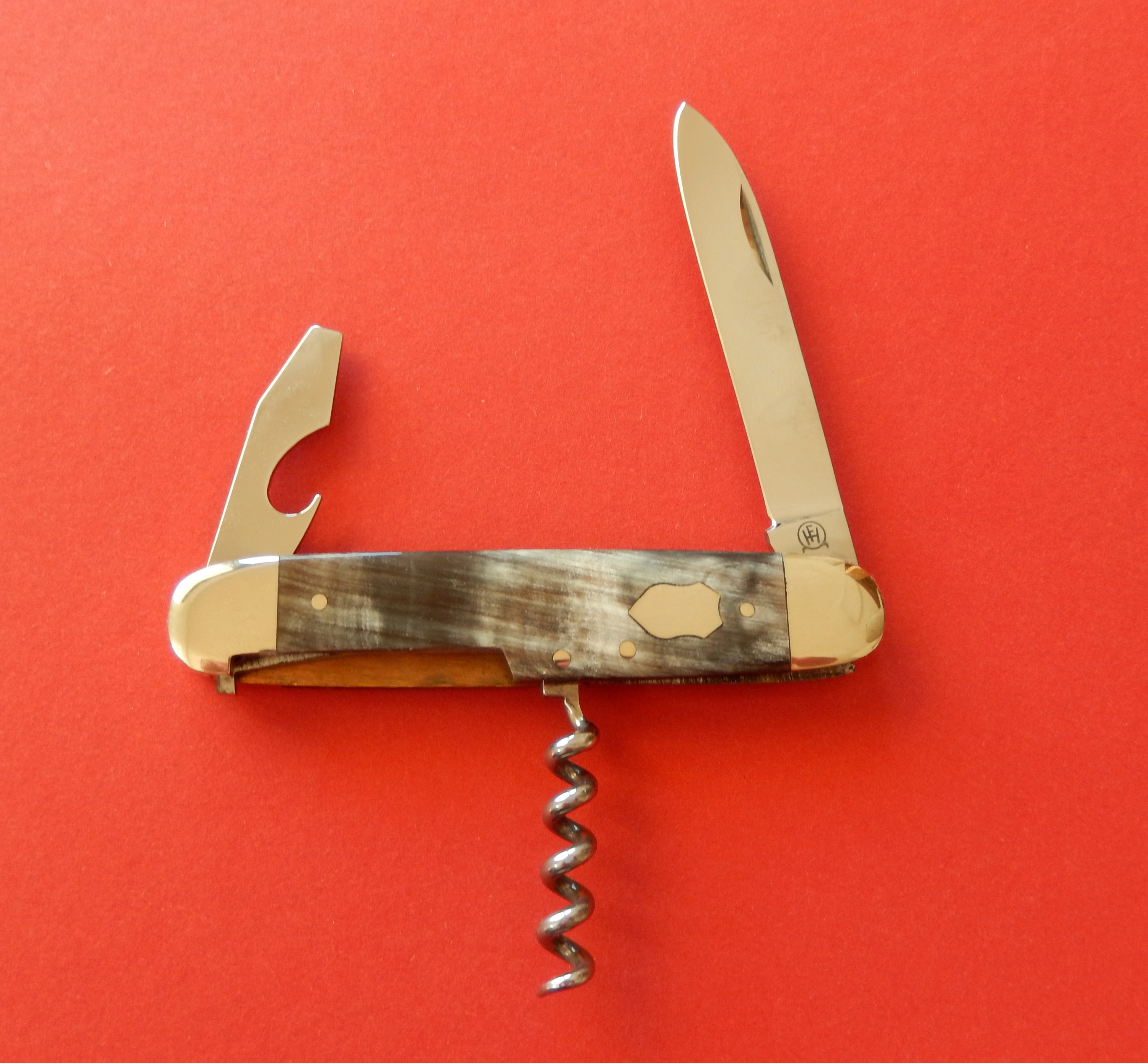 Hartkopf-Solingen Taschenmesser- 7,5 cm rostfrei, Korkenzieher, Kombiwerkzeug, Bundhorn