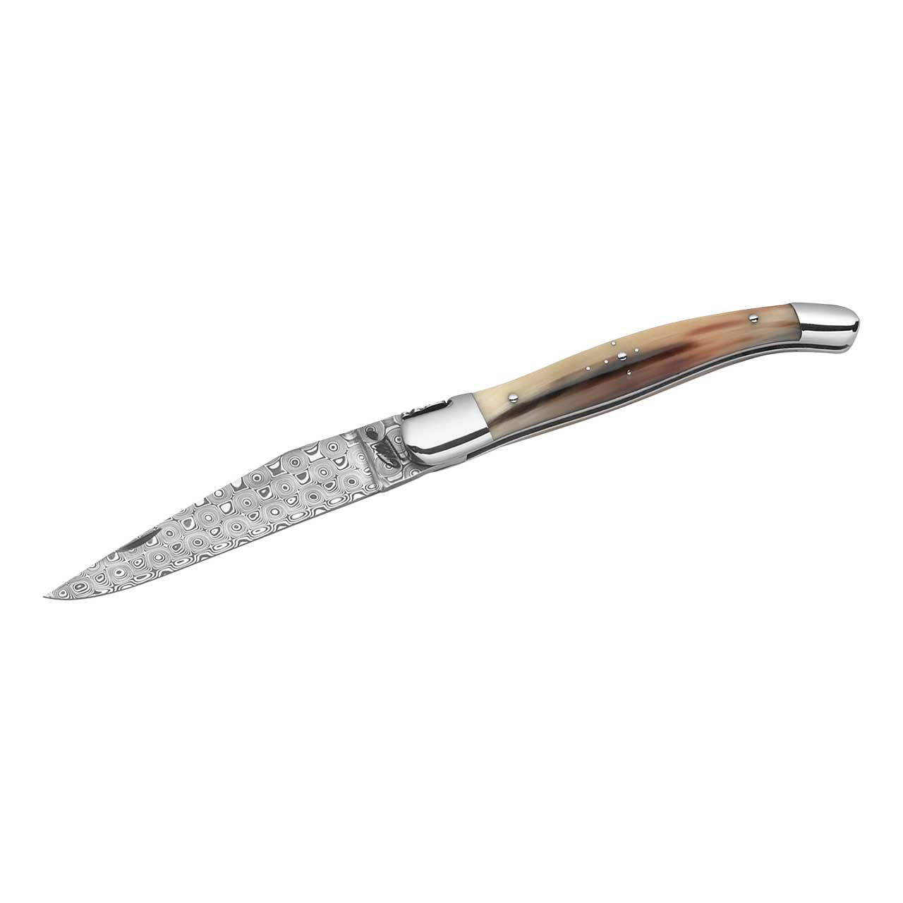 Laguiole-Messer  Taschenmesser  Damast mit 120 Lagen polierten Büffelhorn-Schalen, bei ISS bestellen