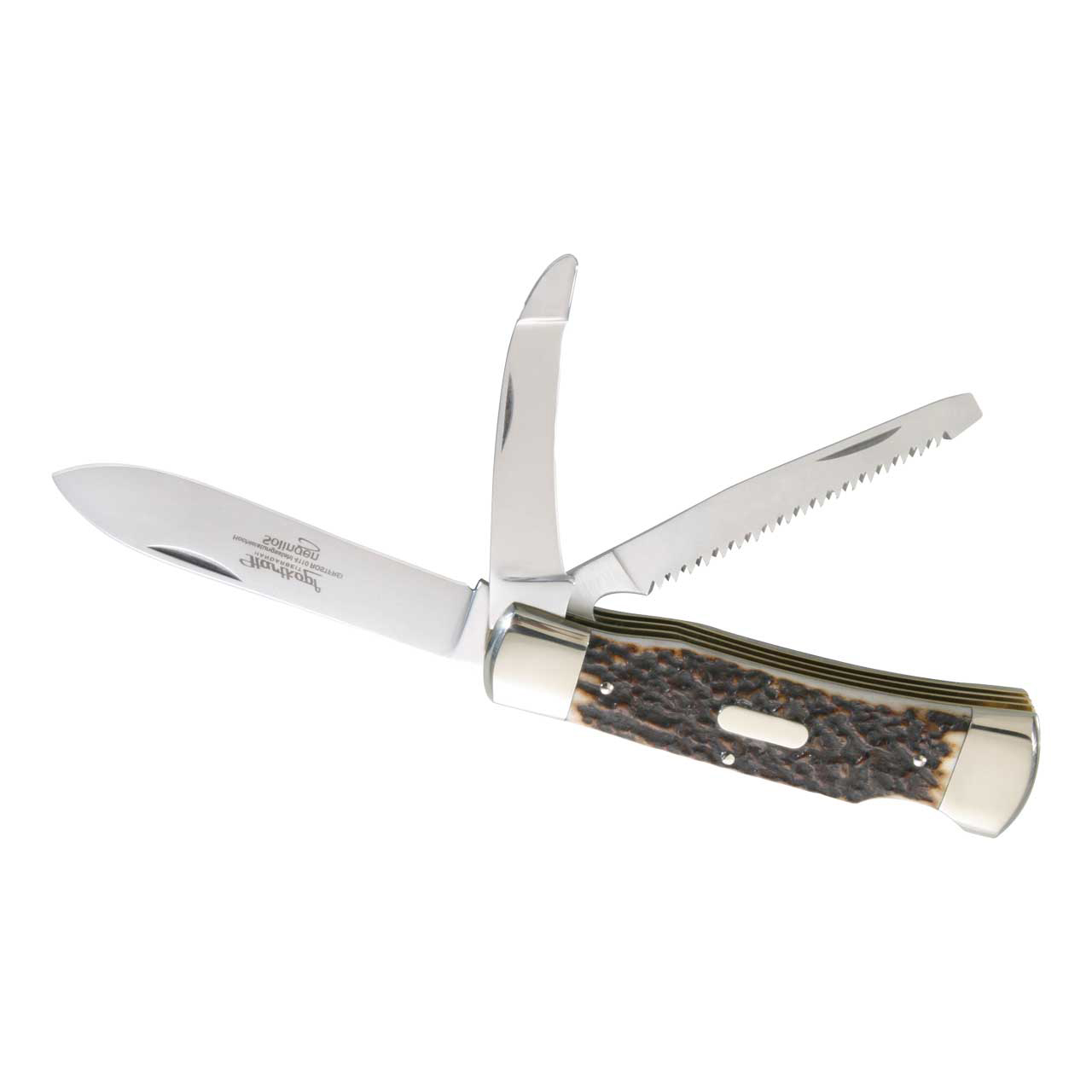 Hartkopf Solinge  Jagd Taschenmesser 3-tlg. 8,8 cm Hirschhorn, Neusilber  Quality Made in SG