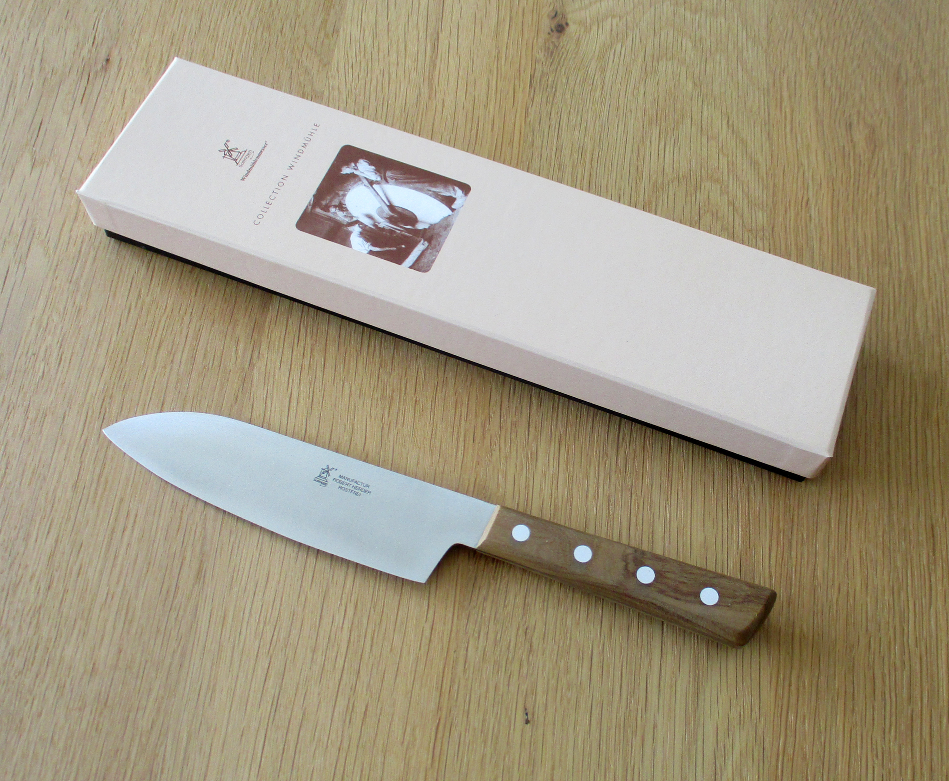 Tafel-Santoku, Olive, blaugepließtet, rostfrei, Klingenlänge: 130mm  von Windmühlen aus Solingen